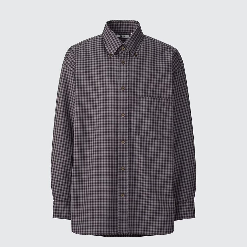 NWT Uniqlo Men's Twill Oversized Shirt Brown Checked Sz M